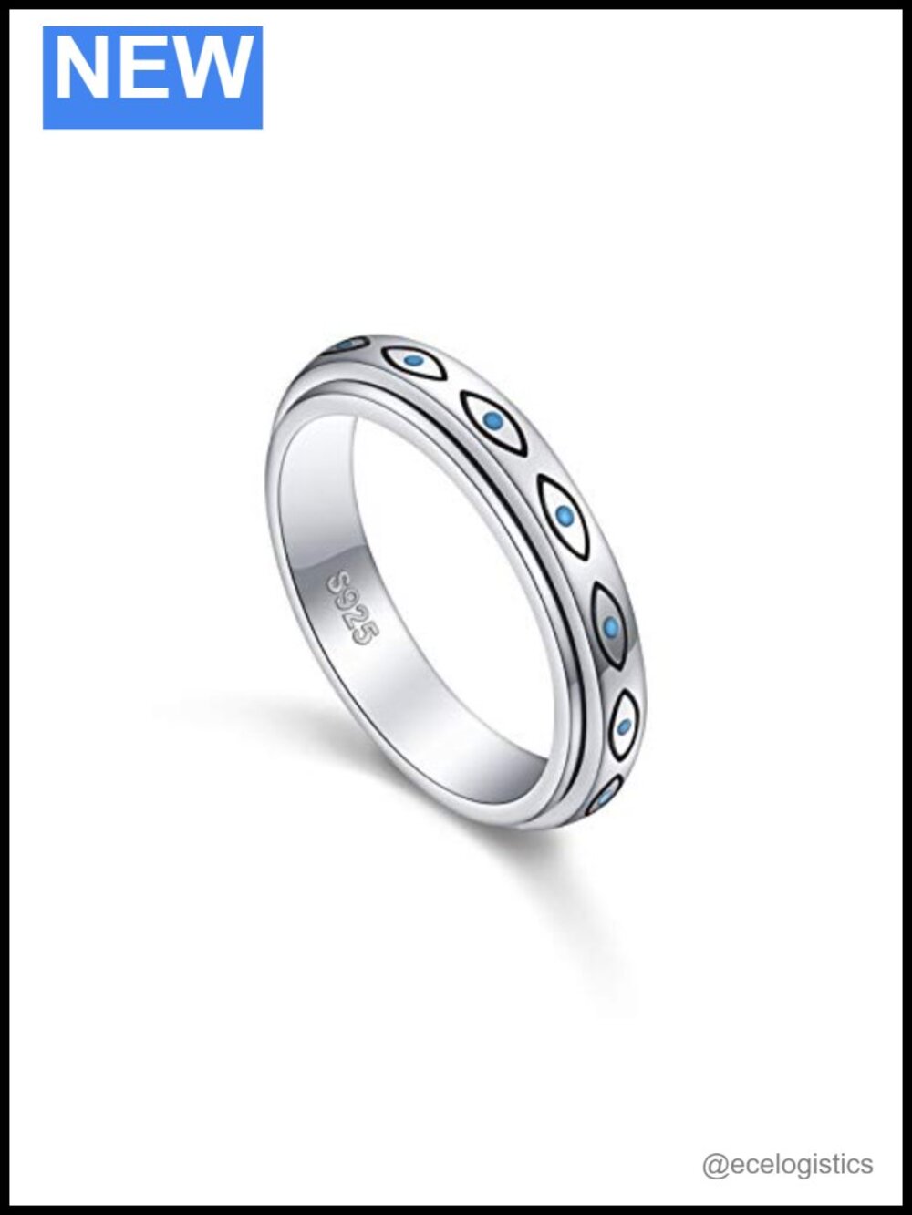 S925 Sterling Silver Spinner Ring Anxiety Relief Fidget Band Size 9